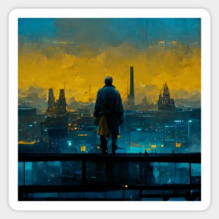 Man Overlooking a City - best selling Sticker